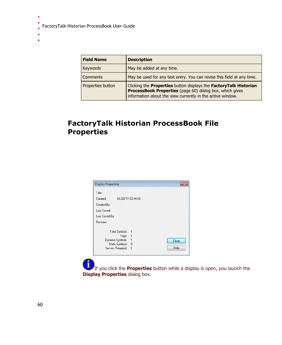 Factorytalk historian processbook file properties | Rockwell Automation FactoryTalk Historian SE ProcessBook 3.2 User Guide User Manual | Page 78 / 378