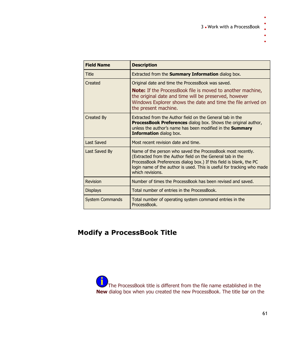 Modify a processbook title | Rockwell Automation FactoryTalk Historian SE ProcessBook 3.2 User Guide User Manual | Page 79 / 378