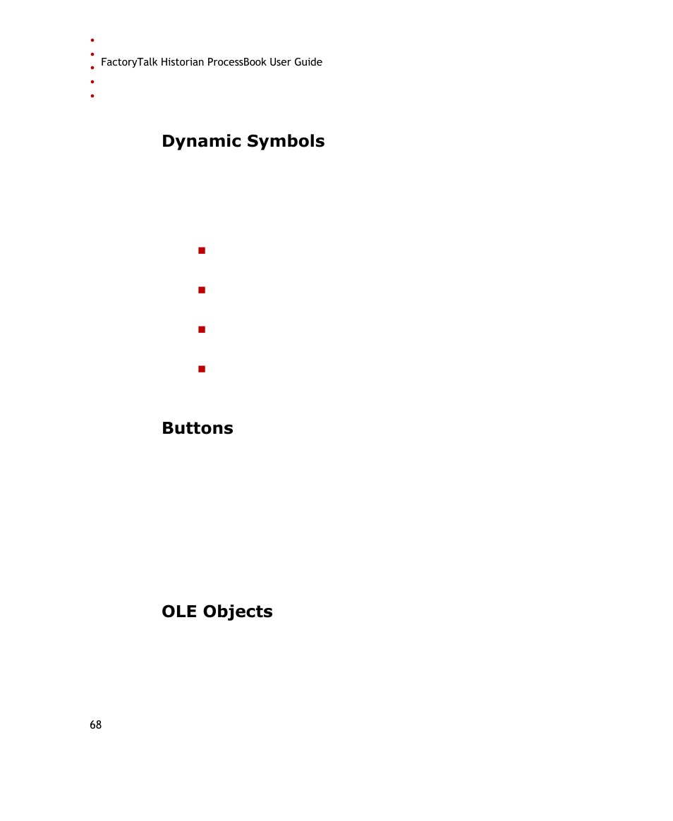 Dynamic symbols, Buttons, Ole objects | Rockwell Automation FactoryTalk Historian SE ProcessBook 3.2 User Guide User Manual | Page 86 / 378