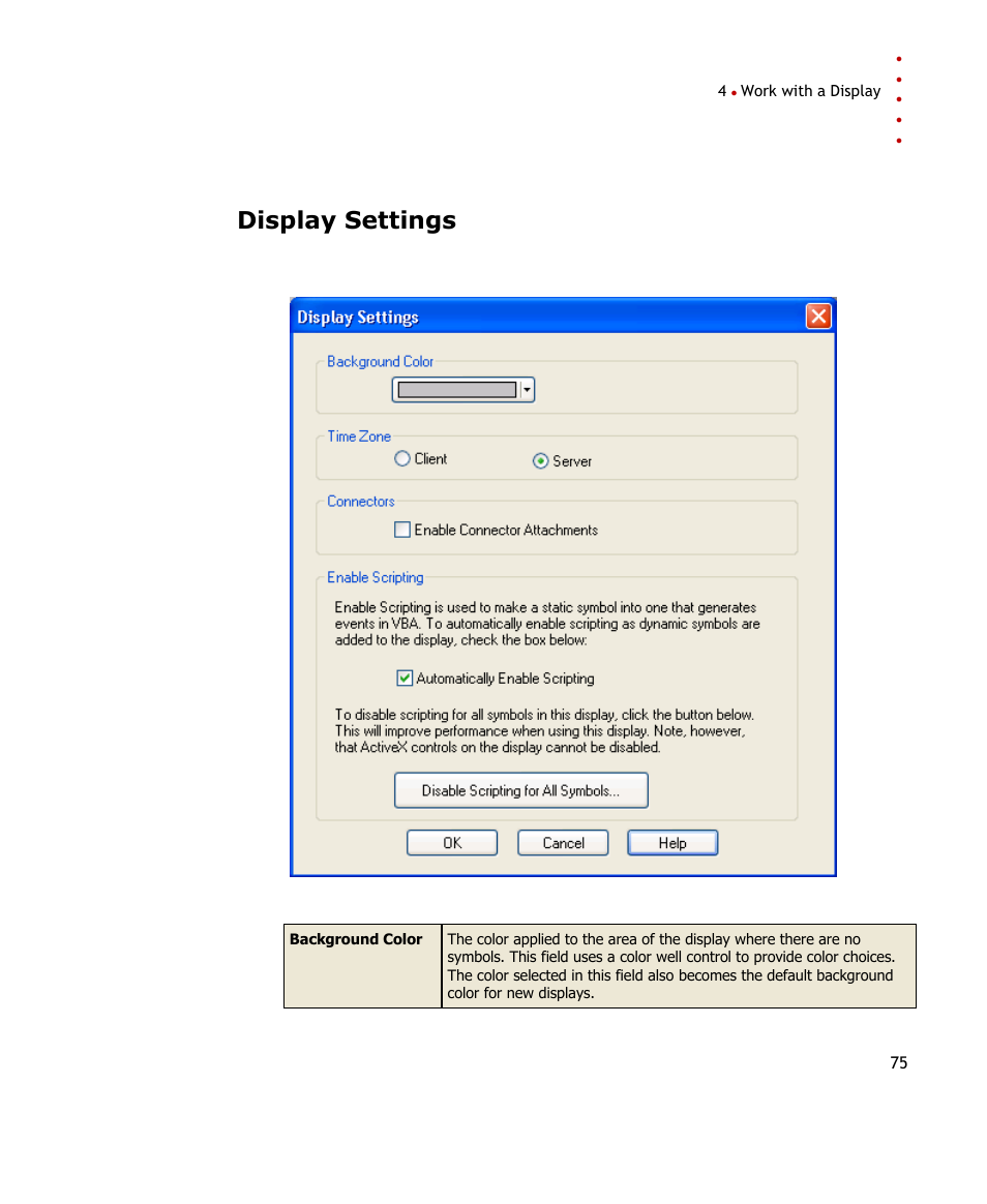 Display settings | Rockwell Automation FactoryTalk Historian SE ProcessBook 3.2 User Guide User Manual | Page 93 / 378
