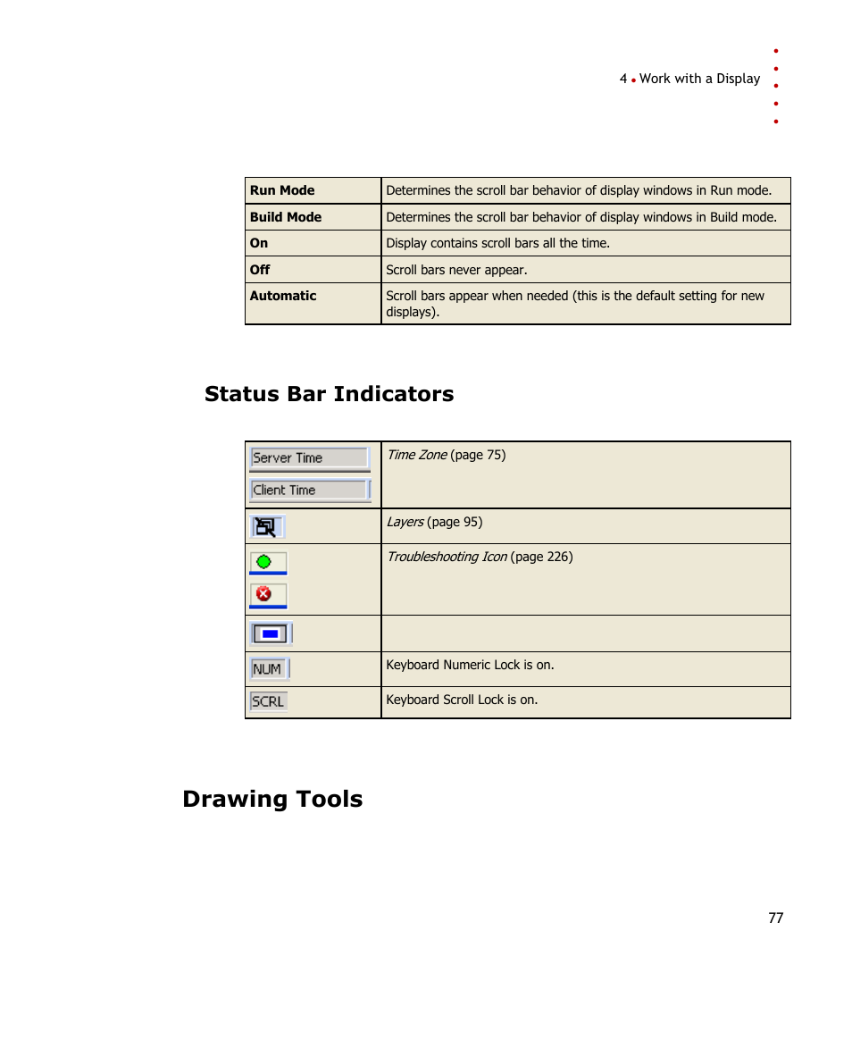 Status bar indicators, Drawing tools | Rockwell Automation FactoryTalk Historian SE ProcessBook 3.2 User Guide User Manual | Page 95 / 378