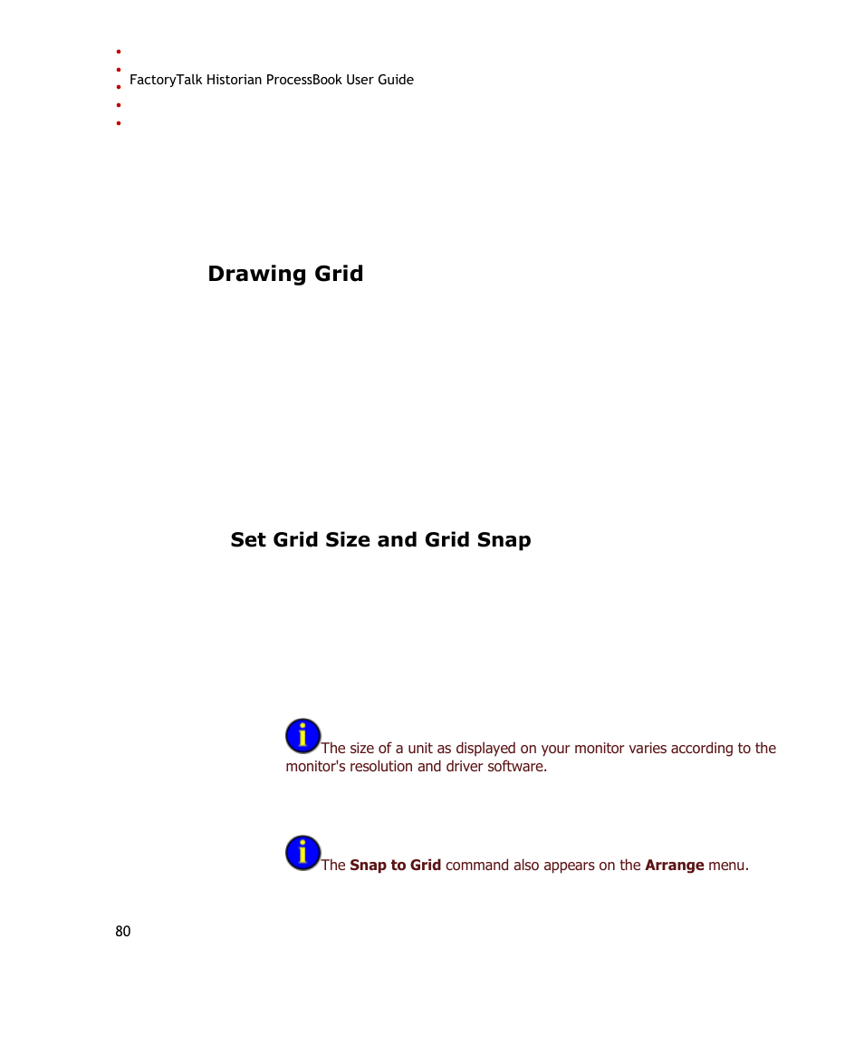 Drawing grid, Set grid size and grid snap | Rockwell Automation FactoryTalk Historian SE ProcessBook 3.2 User Guide User Manual | Page 98 / 378