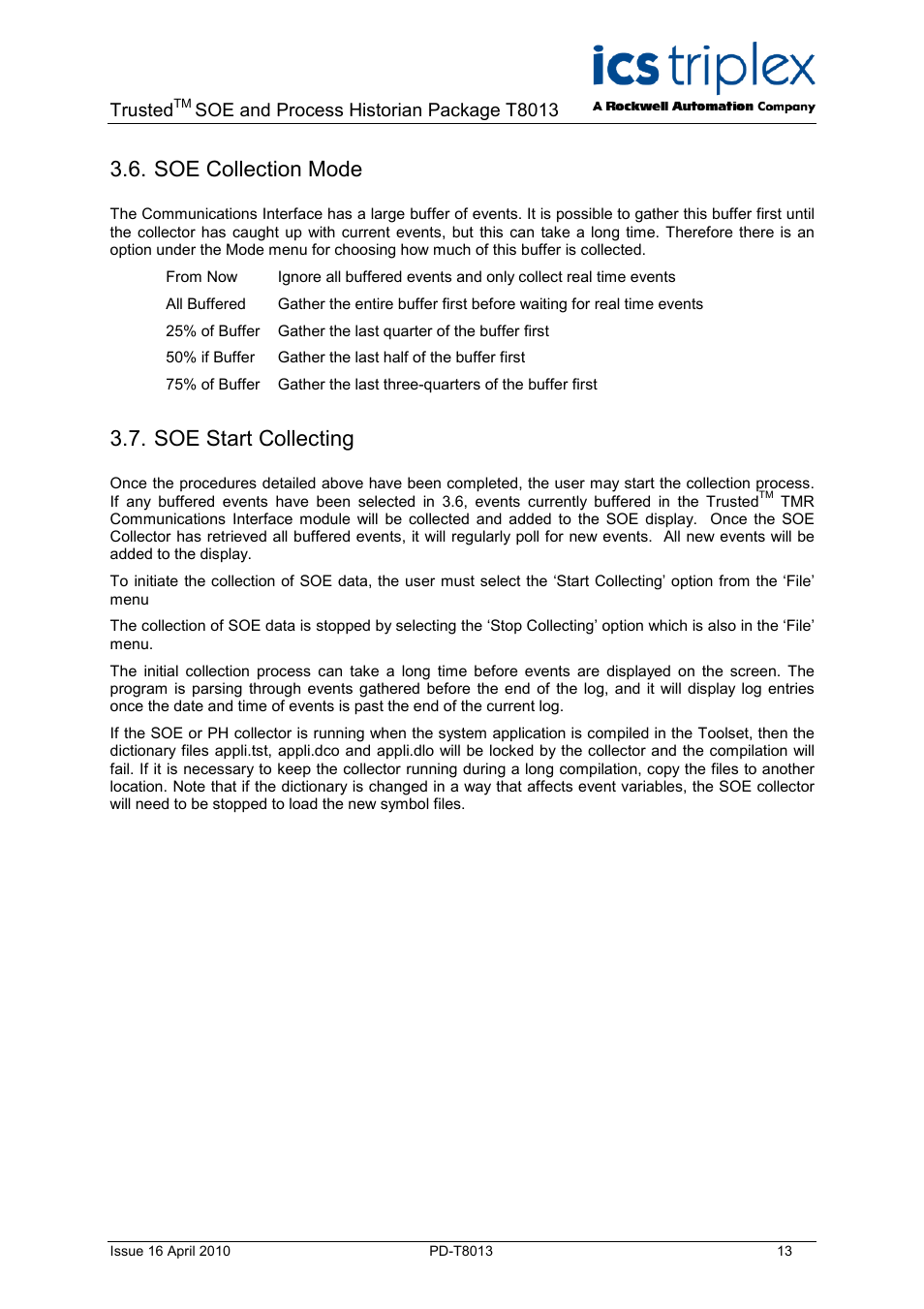 Soe collection mode, Soe start collecting, Trusted | Soe and process historian package t8013 | Rockwell Automation T8013 Trusted SOE and Process Historian Package User Manual | Page 13 / 28