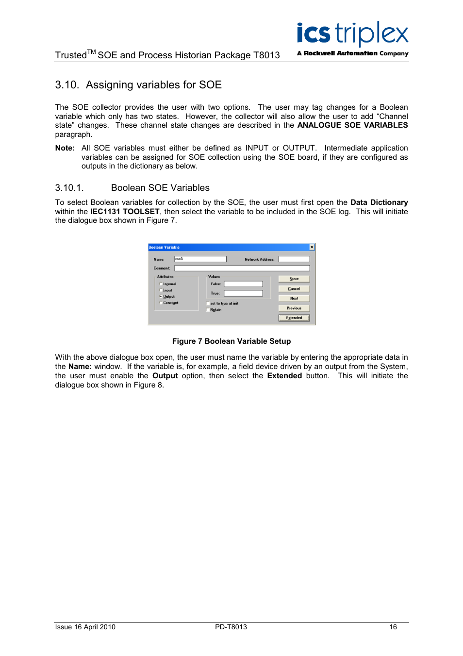 Assigning variables for soe, Boolean soe variables, Figure 7 boolean variable setup | Rockwell Automation T8013 Trusted SOE and Process Historian Package User Manual | Page 16 / 28