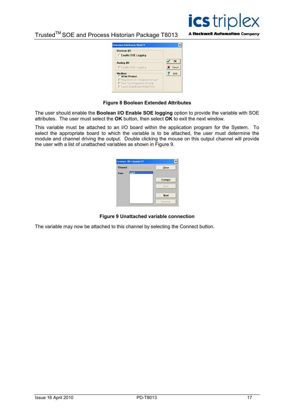 Figure 8 boolean extended attributes, Figure 9 unattached variable connection, Trusted | Soe and process historian package t8013 | Rockwell Automation T8013 Trusted SOE and Process Historian Package User Manual | Page 17 / 28