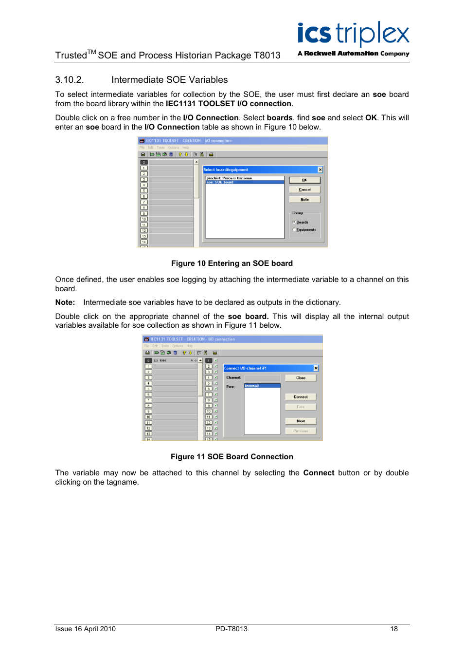 Intermediate soe variables, Figure 10 entering an soe board, Figure 11 soe board connection | Rockwell Automation T8013 Trusted SOE and Process Historian Package User Manual | Page 18 / 28