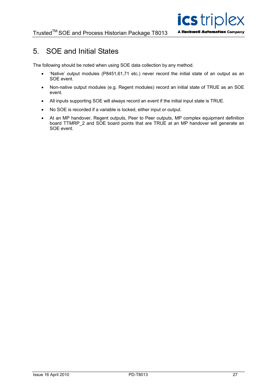 Soe and initial states | Rockwell Automation T8013 Trusted SOE and Process Historian Package User Manual | Page 27 / 28