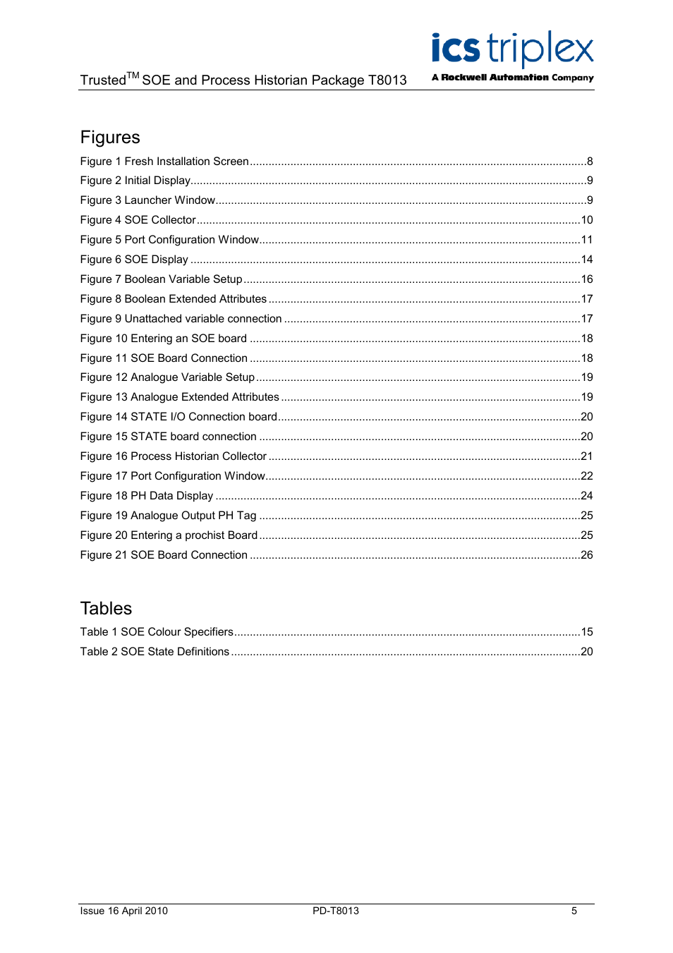 Figures, Tables | Rockwell Automation T8013 Trusted SOE and Process Historian Package User Manual | Page 5 / 28
