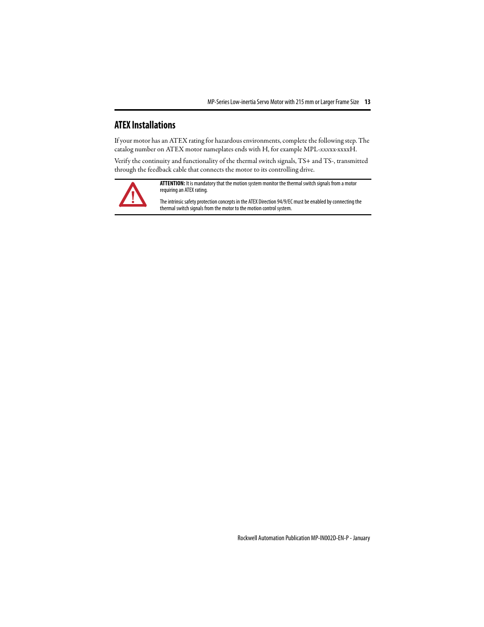 Atex installations | Rockwell Automation MPL-xxxx Low Inertia Servo Motor 215 mm or Larger  User Manual | Page 13 / 24