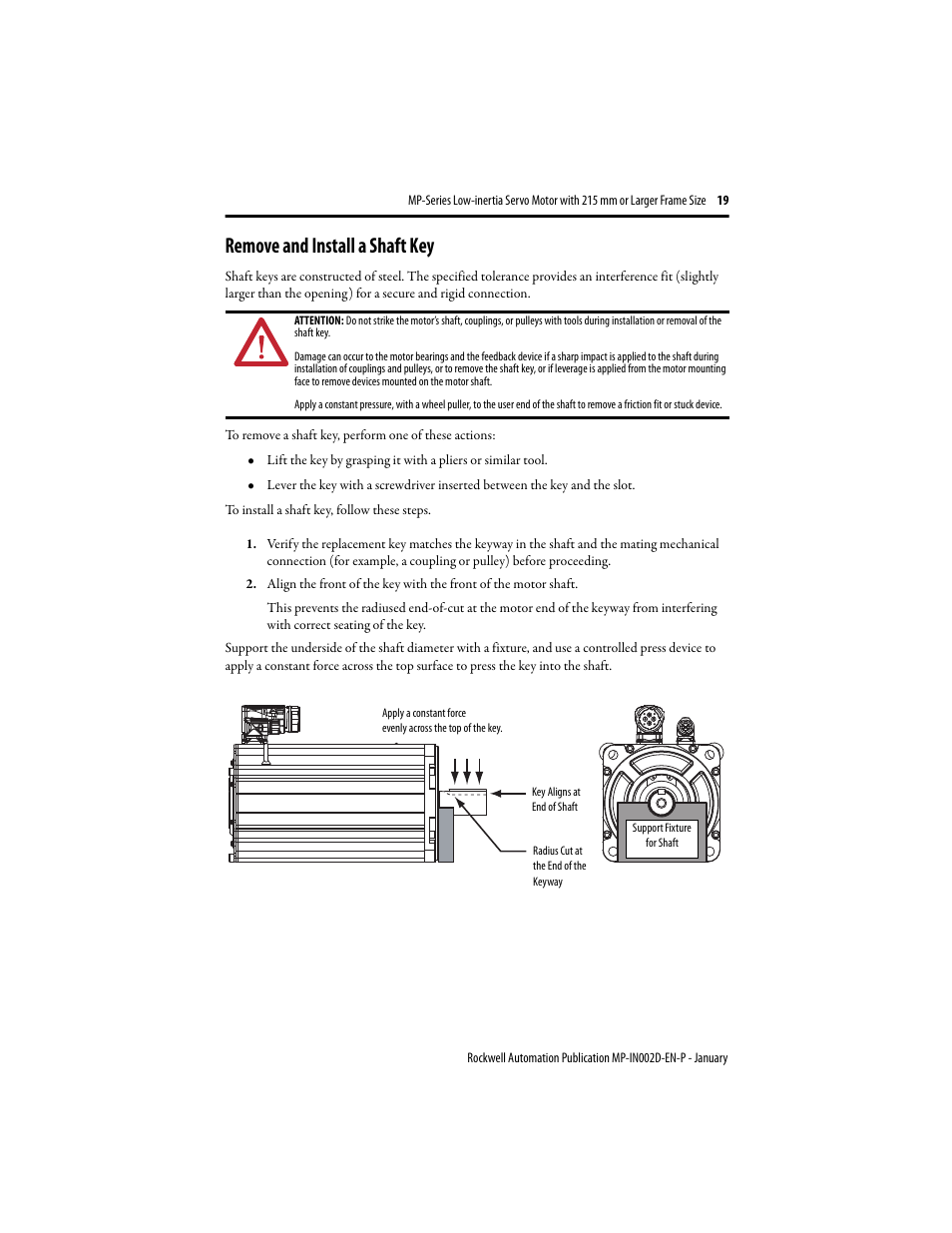 Remove and install a shaft key | Rockwell Automation MPL-xxxx Low Inertia Servo Motor 215 mm or Larger  User Manual | Page 19 / 24