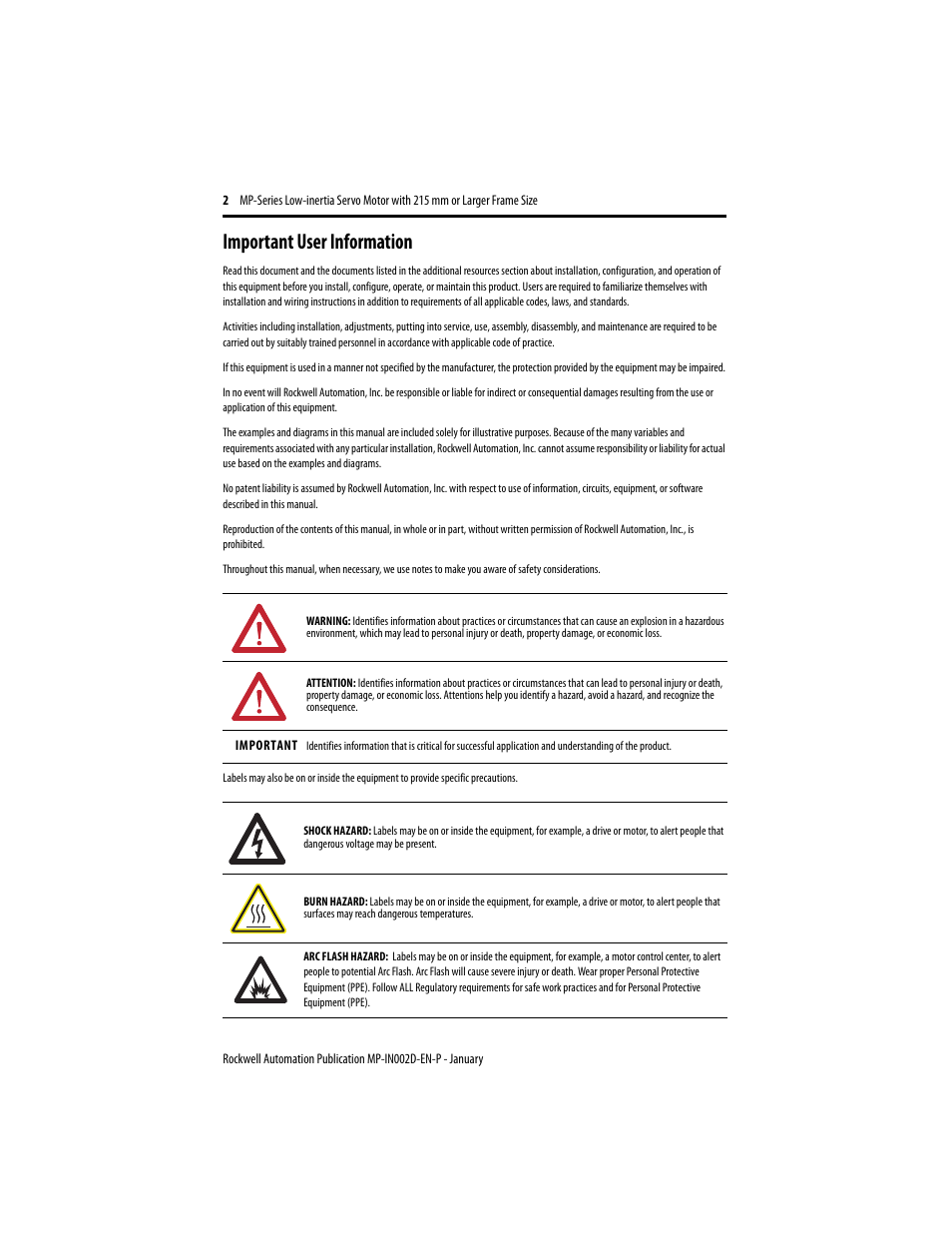 Important user information | Rockwell Automation MPL-xxxx Low Inertia Servo Motor 215 mm or Larger  User Manual | Page 2 / 24