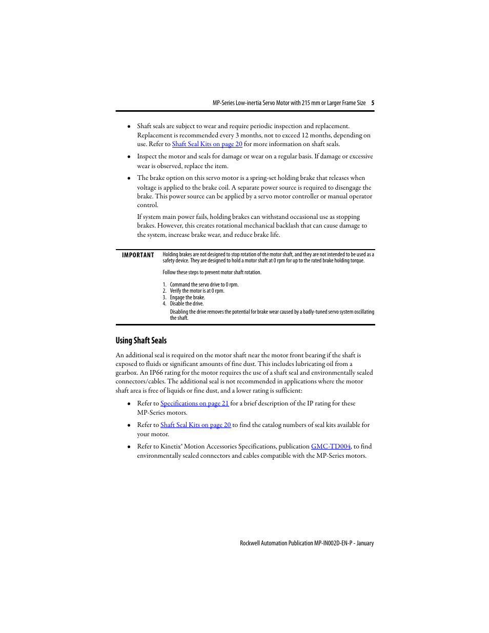 Using shaft seals | Rockwell Automation MPL-xxxx Low Inertia Servo Motor 215 mm or Larger  User Manual | Page 5 / 24