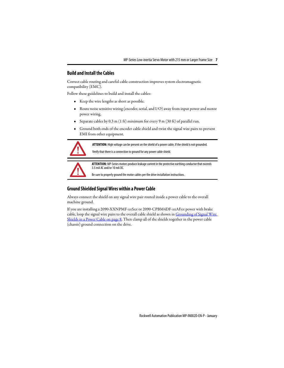 Build and install the cables, Ground shielded signal wires within a power cable | Rockwell Automation MPL-xxxx Low Inertia Servo Motor 215 mm or Larger  User Manual | Page 7 / 24