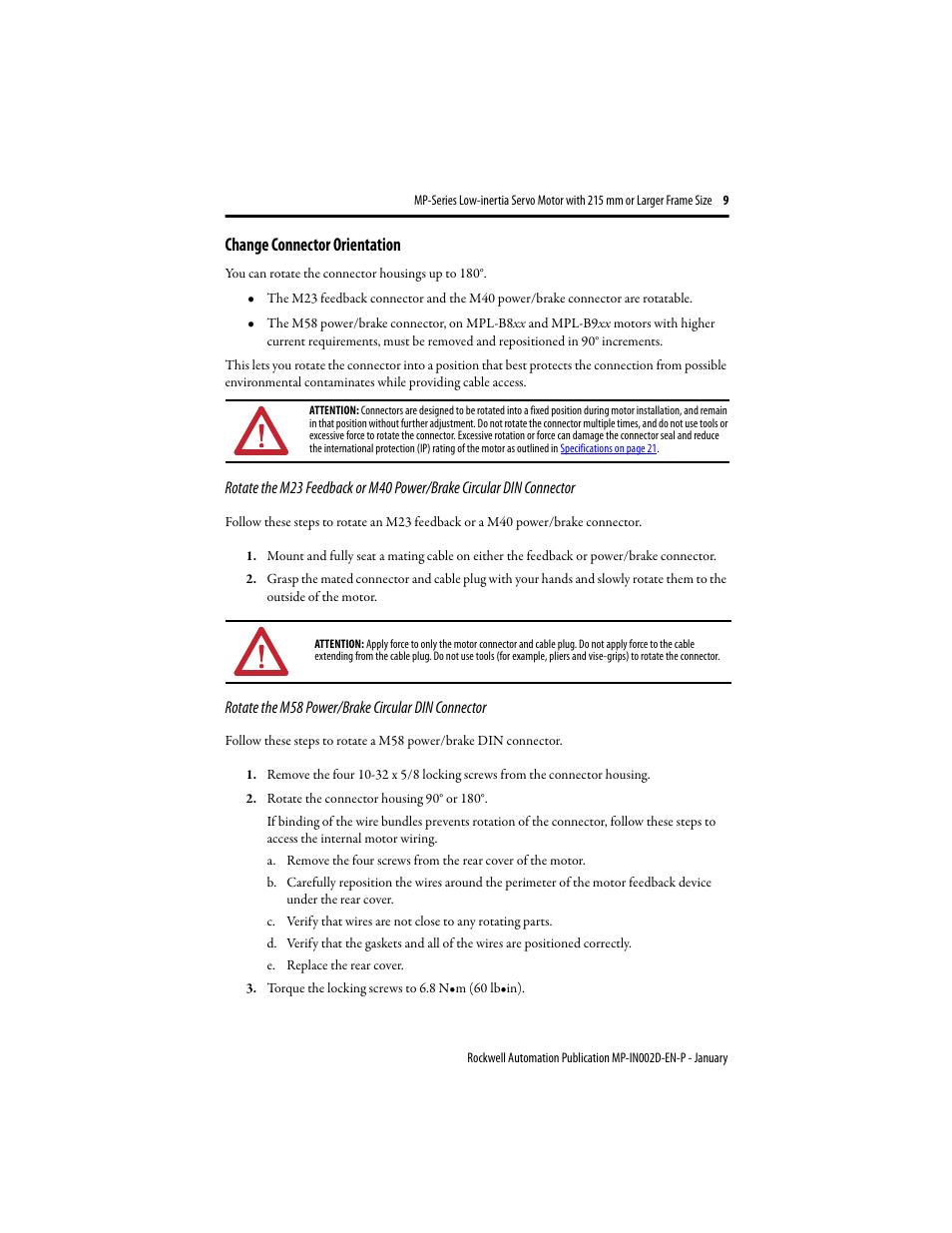 Change connector orientation | Rockwell Automation MPL-xxxx Low Inertia Servo Motor 215 mm or Larger  User Manual | Page 9 / 24