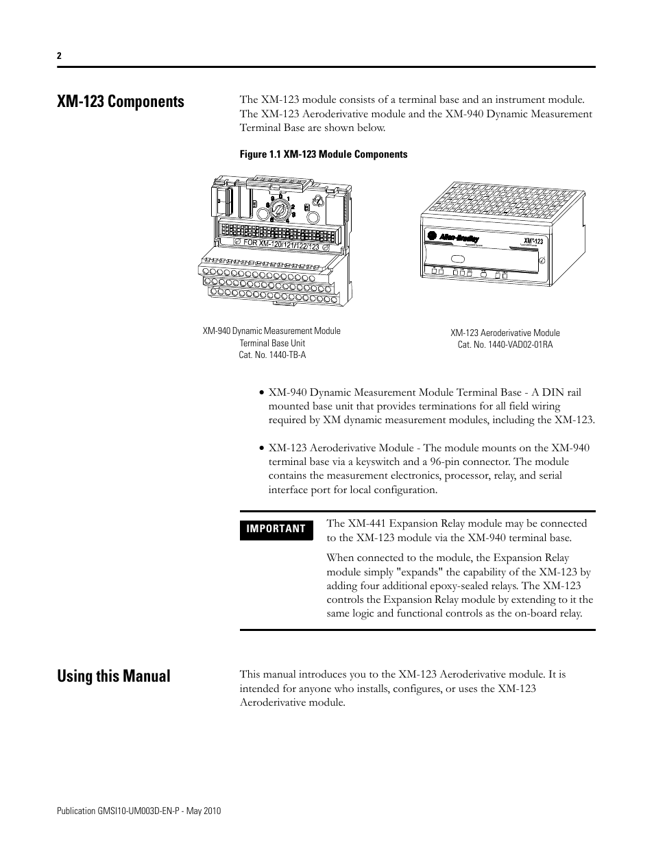 Xm-123 components, Using this manual, Xm-123 components using this manual | Rockwell Automation 1440-VAD02-01RA XM-123 Aeroderivative Module User Manual | Page 10 / 166