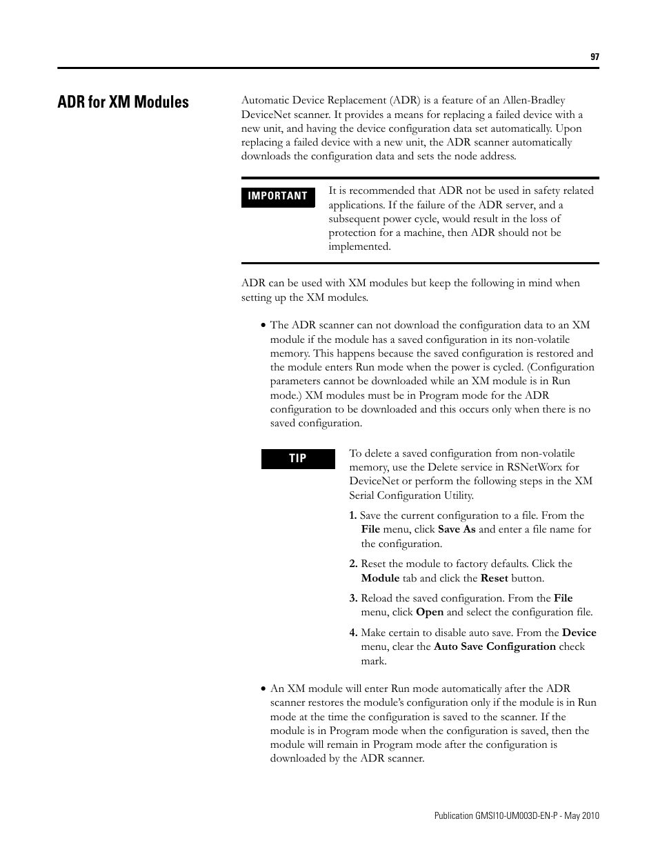 Adr for xm modules | Rockwell Automation 1440-VAD02-01RA XM-123 Aeroderivative Module User Manual | Page 105 / 166