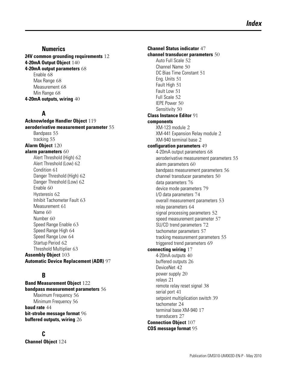 Index | Rockwell Automation 1440-VAD02-01RA XM-123 Aeroderivative Module User Manual | Page 161 / 166