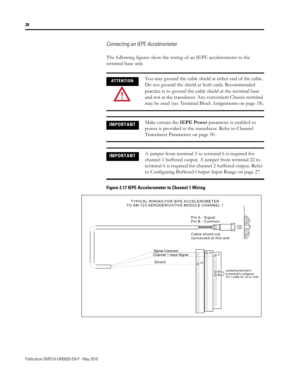 Connecting an iepe accelerometer | Rockwell Automation 1440-VAD02-01RA XM-123 Aeroderivative Module User Manual | Page 36 / 166