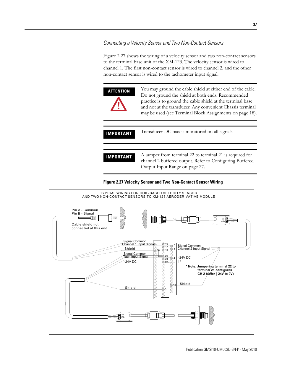 Transducer dc bias is monitored on all signals, Important, Attention | Rockwell Automation 1440-VAD02-01RA XM-123 Aeroderivative Module User Manual | Page 45 / 166