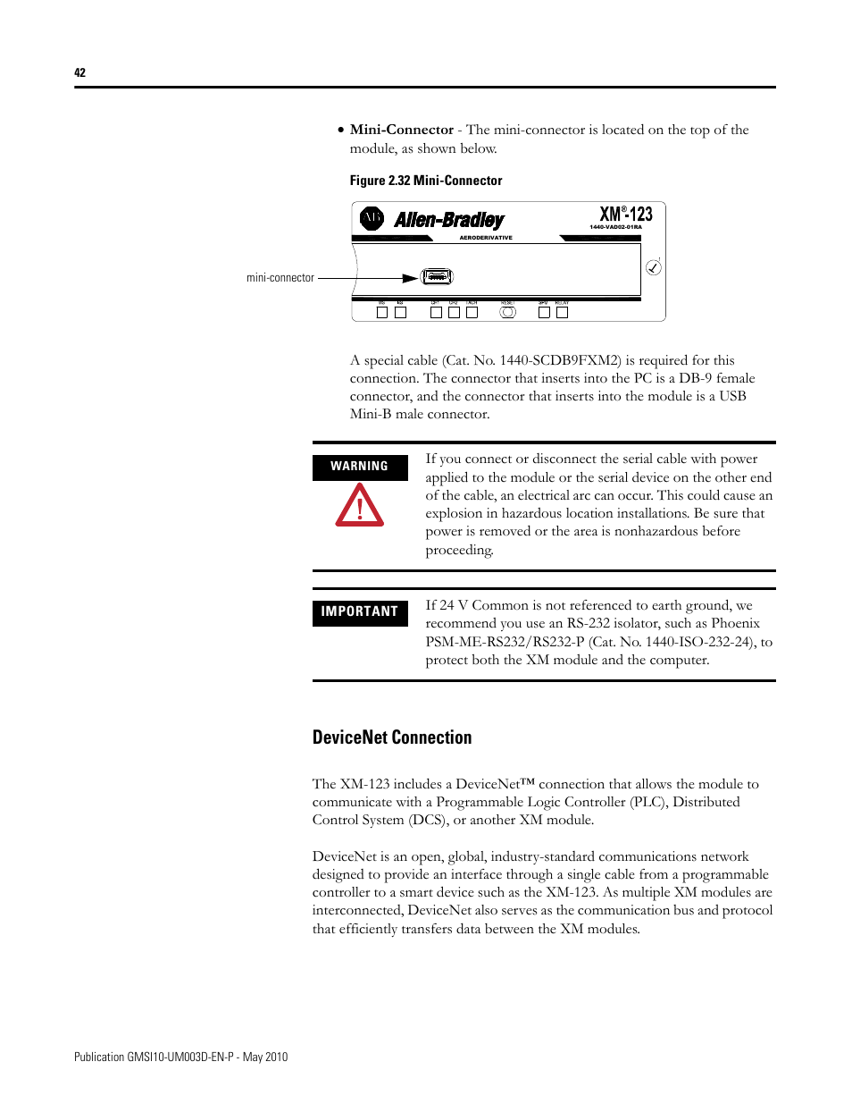 Devicenet connection | Rockwell Automation 1440-VAD02-01RA XM-123 Aeroderivative Module User Manual | Page 50 / 166