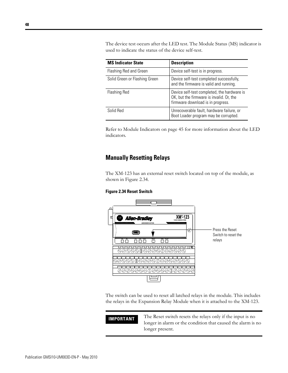 Manually resetting relays | Rockwell Automation 1440-VAD02-01RA XM-123 Aeroderivative Module User Manual | Page 56 / 166