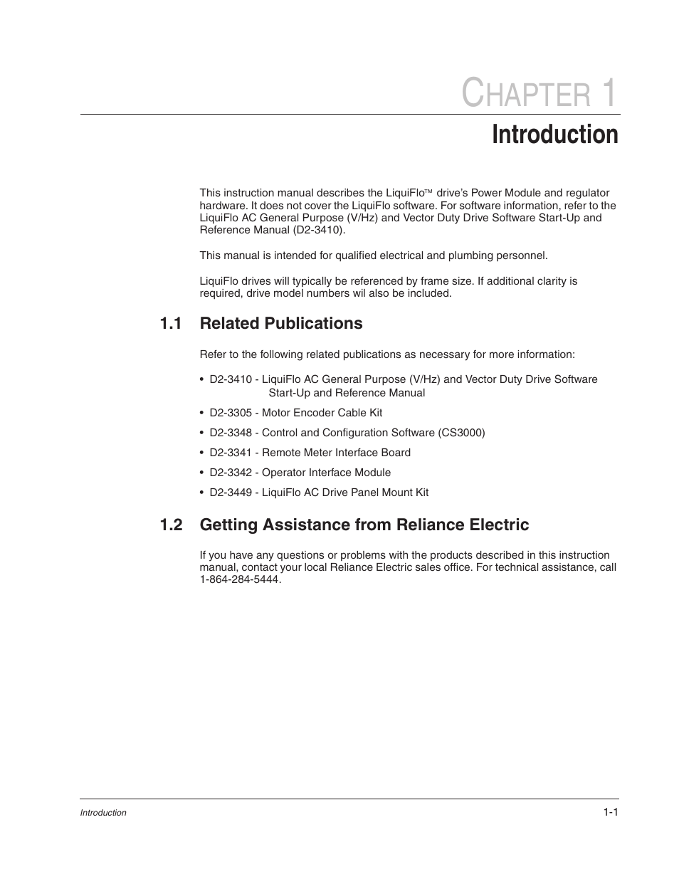 Chapter 1 - introduction, Hapter, Introduction | Rockwell Automation Liqui-Flo AC Power Modules User Manual | Page 11 / 108