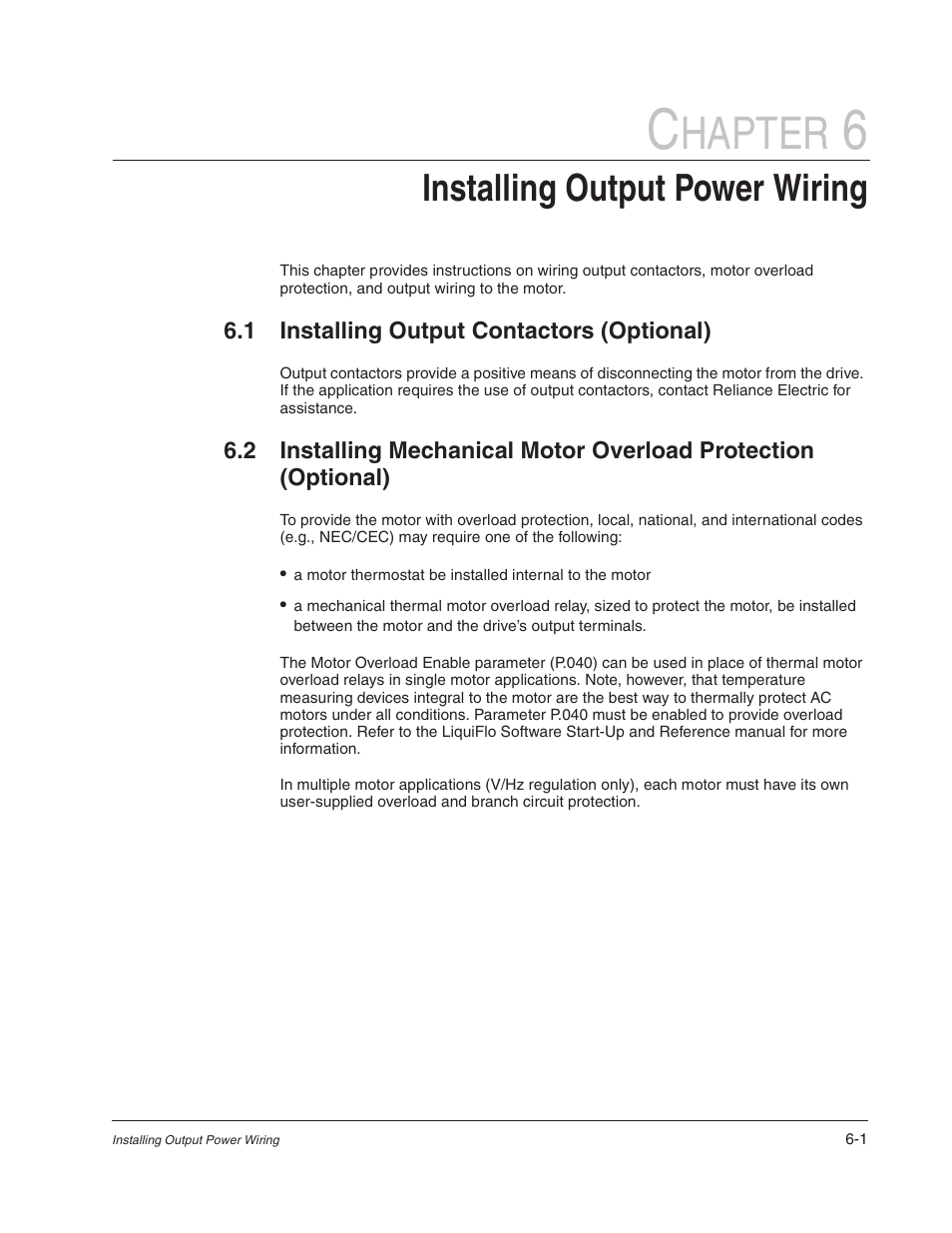 Chapter 6 - installing output power wiring, Hapter, Installing output power wiring | Rockwell Automation Liqui-Flo AC Power Modules User Manual | Page 55 / 108