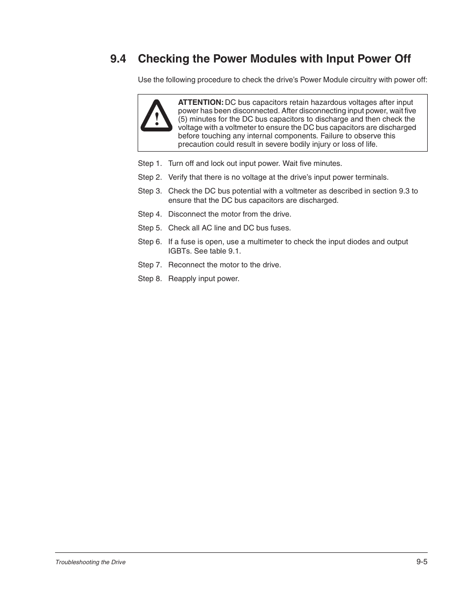 4 checking the power modules with input power off | Rockwell Automation Liqui-Flo AC Power Modules User Manual | Page 85 / 108