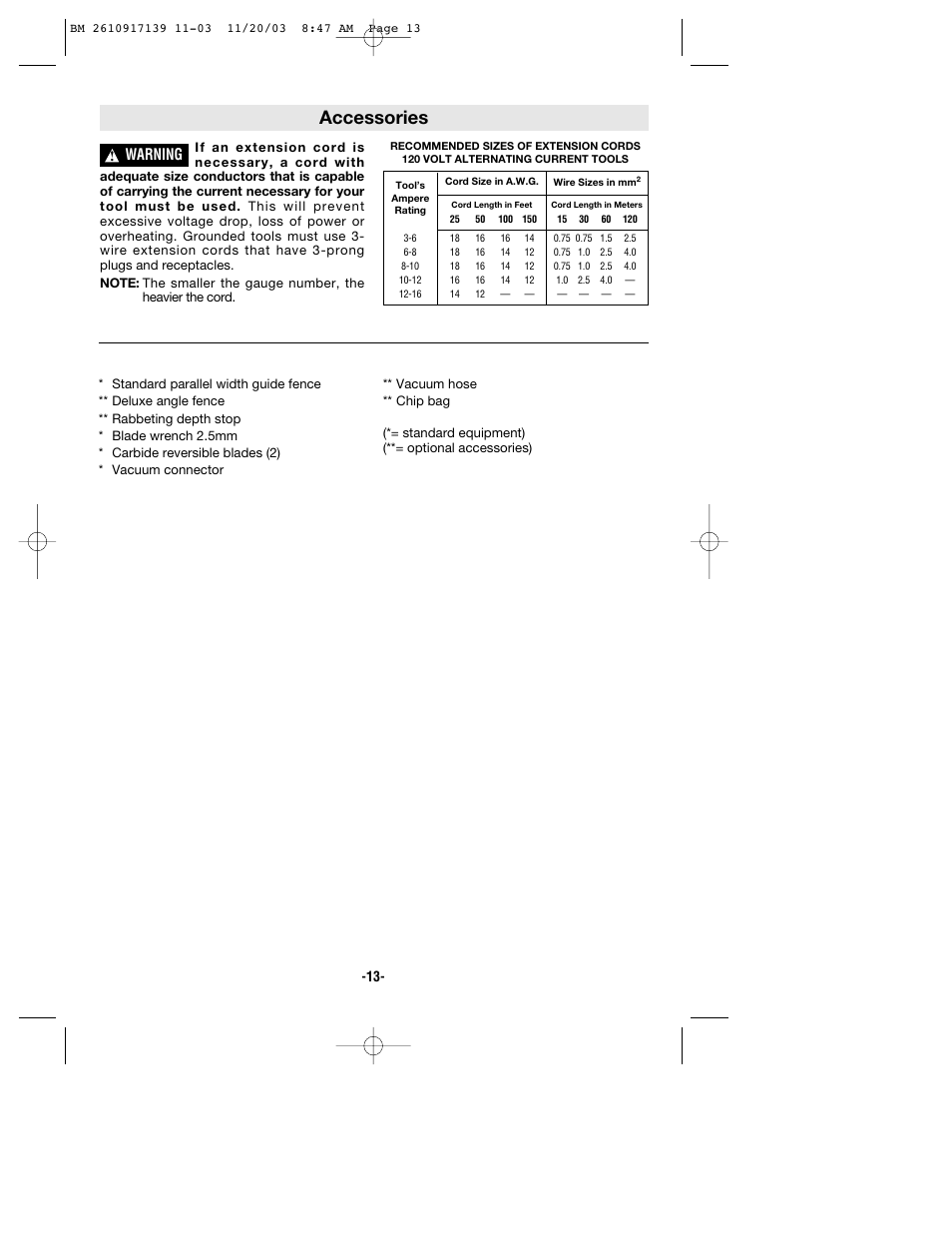 Accessories, Warning | Bosch 53514 User Manual | Page 13 / 40