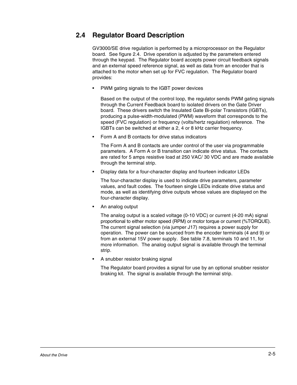 4 regulator board description | Rockwell Automation GV3000/SE AC Drive 30-100HP, 230VAC V6.04 Hardware Ref, Install, Troubleshooting User Manual | Page 19 / 82