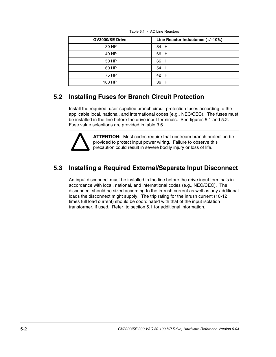 2 installing fuses for branch circuit protection | Rockwell Automation GV3000/SE AC Drive 30-100HP, 230VAC V6.04 Hardware Ref, Install, Troubleshooting User Manual | Page 44 / 82