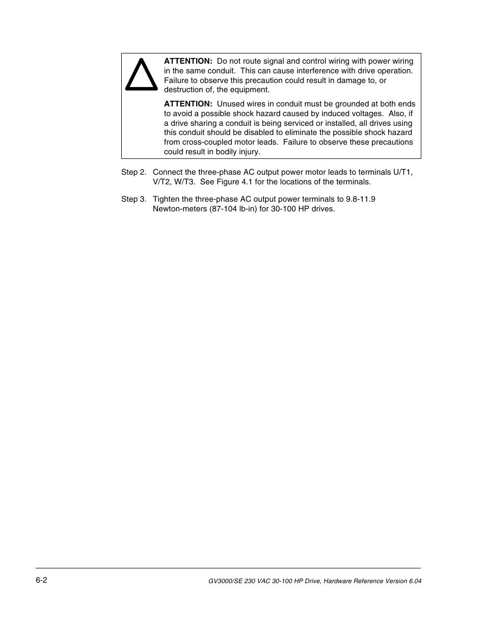 Rockwell Automation GV3000/SE AC Drive 30-100HP, 230VAC V6.04 Hardware Ref, Install, Troubleshooting User Manual | Page 50 / 82
