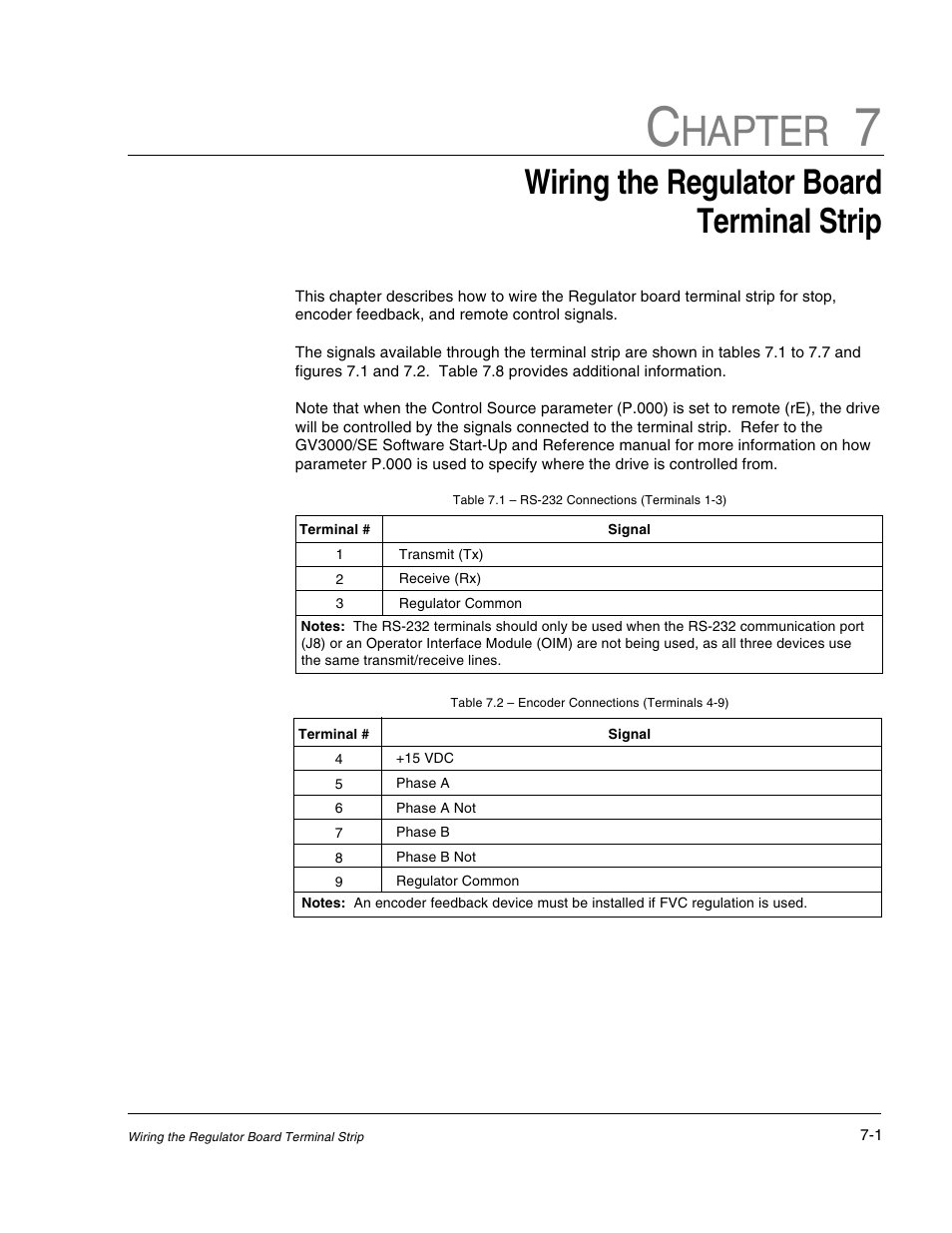 Hapter, Wiring the regulator board terminal strip | Rockwell Automation GV3000/SE AC Drive 30-100HP, 230VAC V6.04 Hardware Ref, Install, Troubleshooting User Manual | Page 51 / 82