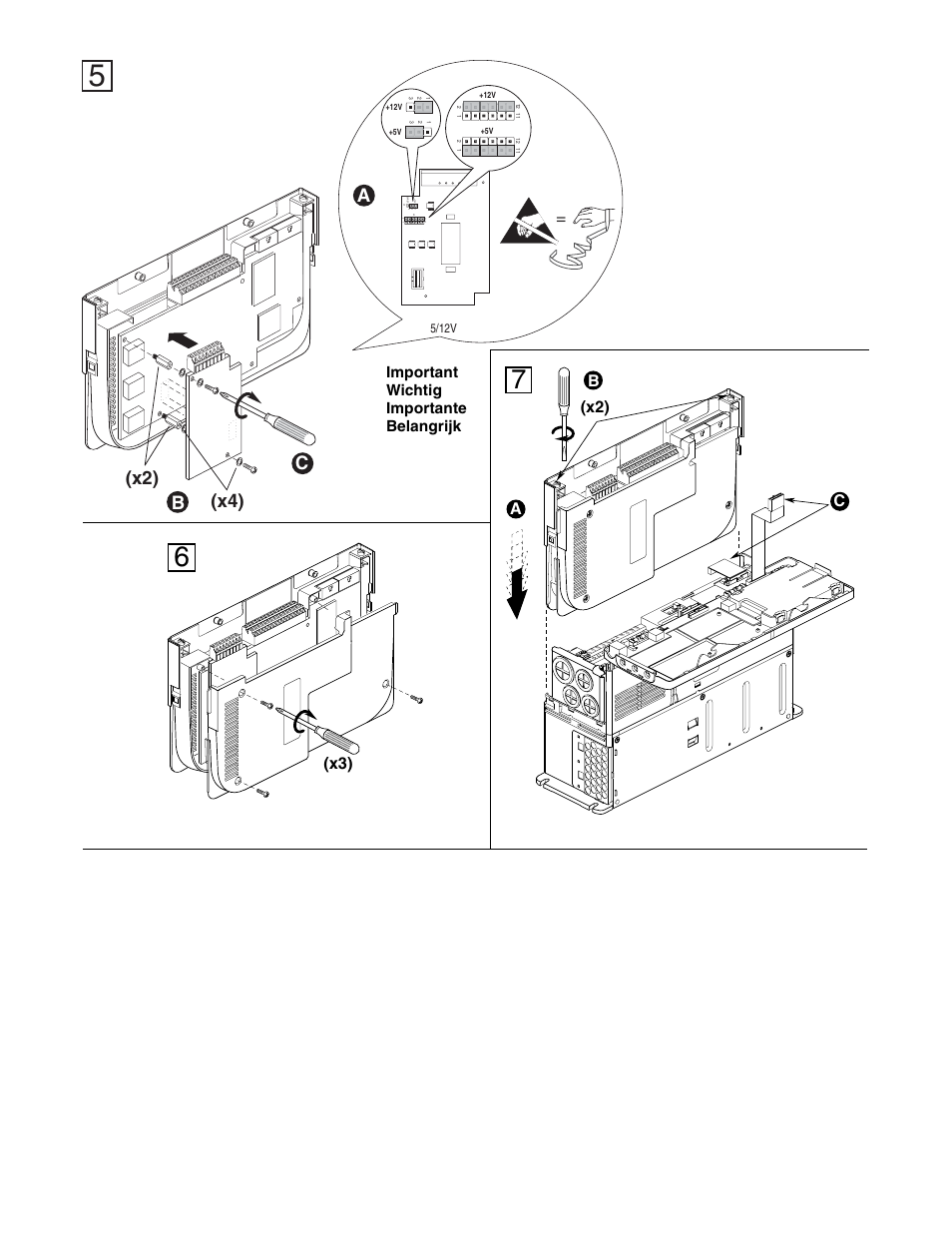 X2) (x4) c b, Cb a (x2), Important wichtig importante belangrijk | Rockwell Automation GV6000 Vector Control Option Encoder Board User Manual | Page 2 / 4