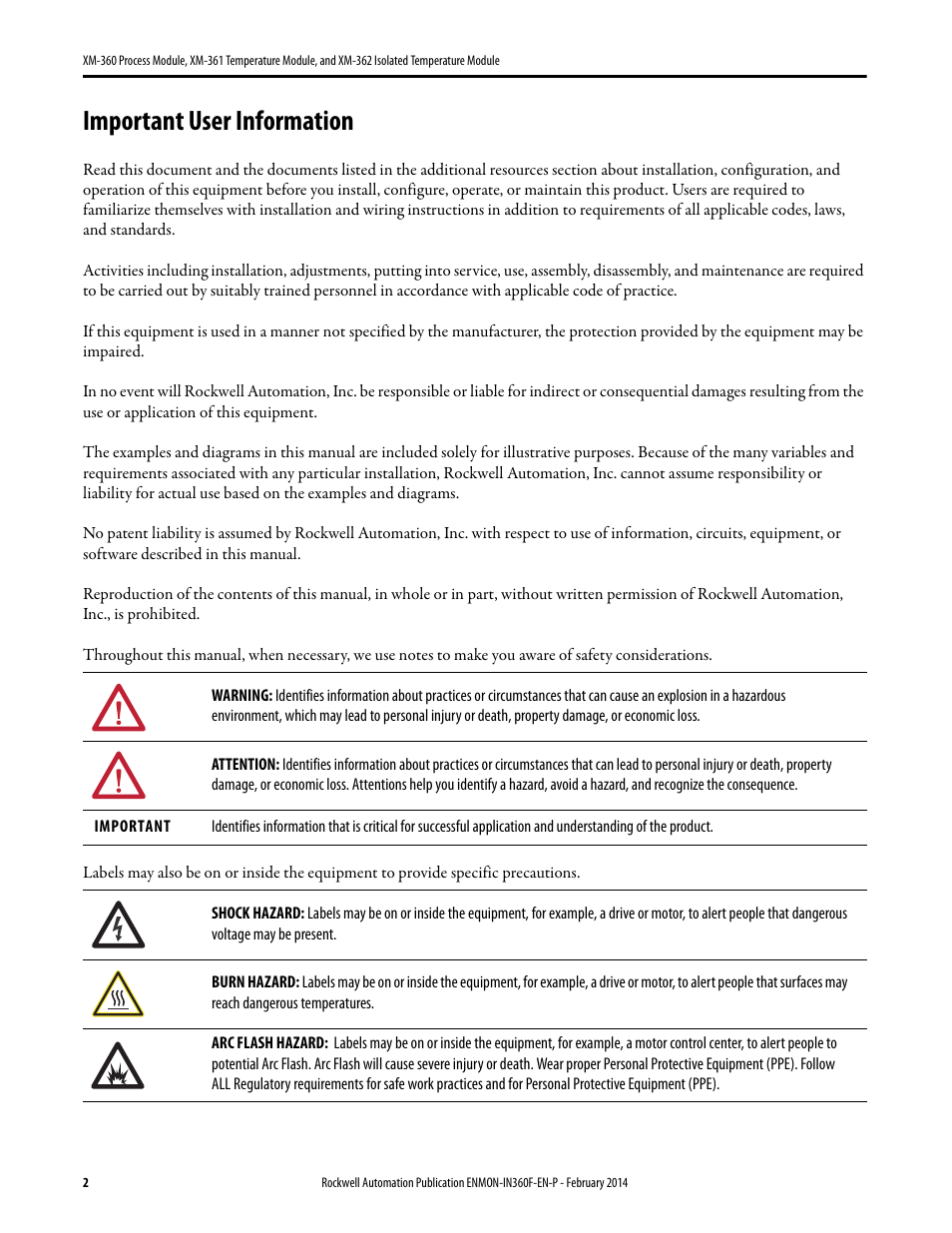 Important user information | Rockwell Automation 1440-TTC06-00RE XM-362 Isolated Temperature Module User Manual | Page 2 / 12