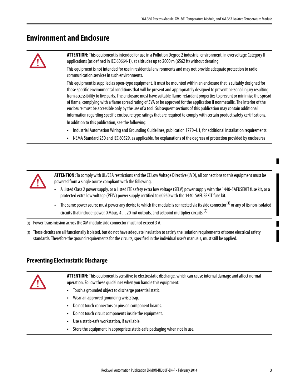 Environment and enclosure, Preventing electrostatic discharge | Rockwell Automation 1440-TTC06-00RE XM-362 Isolated Temperature Module User Manual | Page 3 / 12