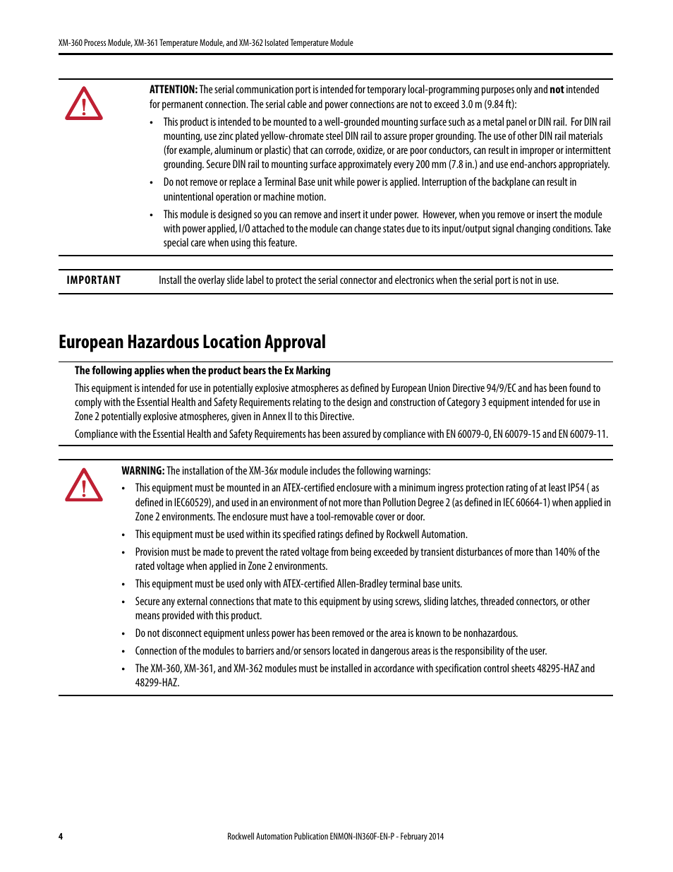 European hazardous location approval | Rockwell Automation 1440-TTC06-00RE XM-362 Isolated Temperature Module User Manual | Page 4 / 12
