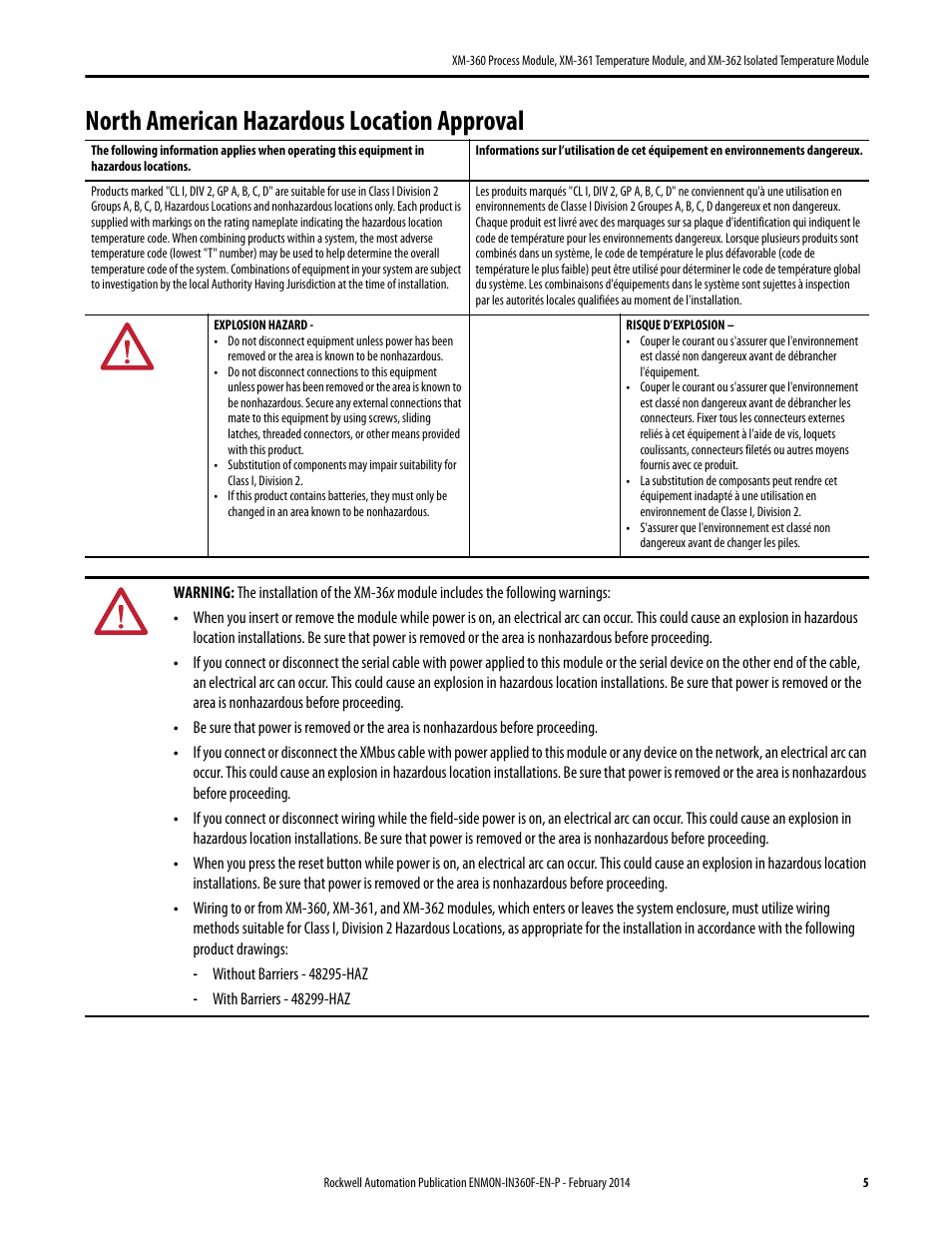 North american hazardous location approval | Rockwell Automation 1440-TTC06-00RE XM-362 Isolated Temperature Module User Manual | Page 5 / 12