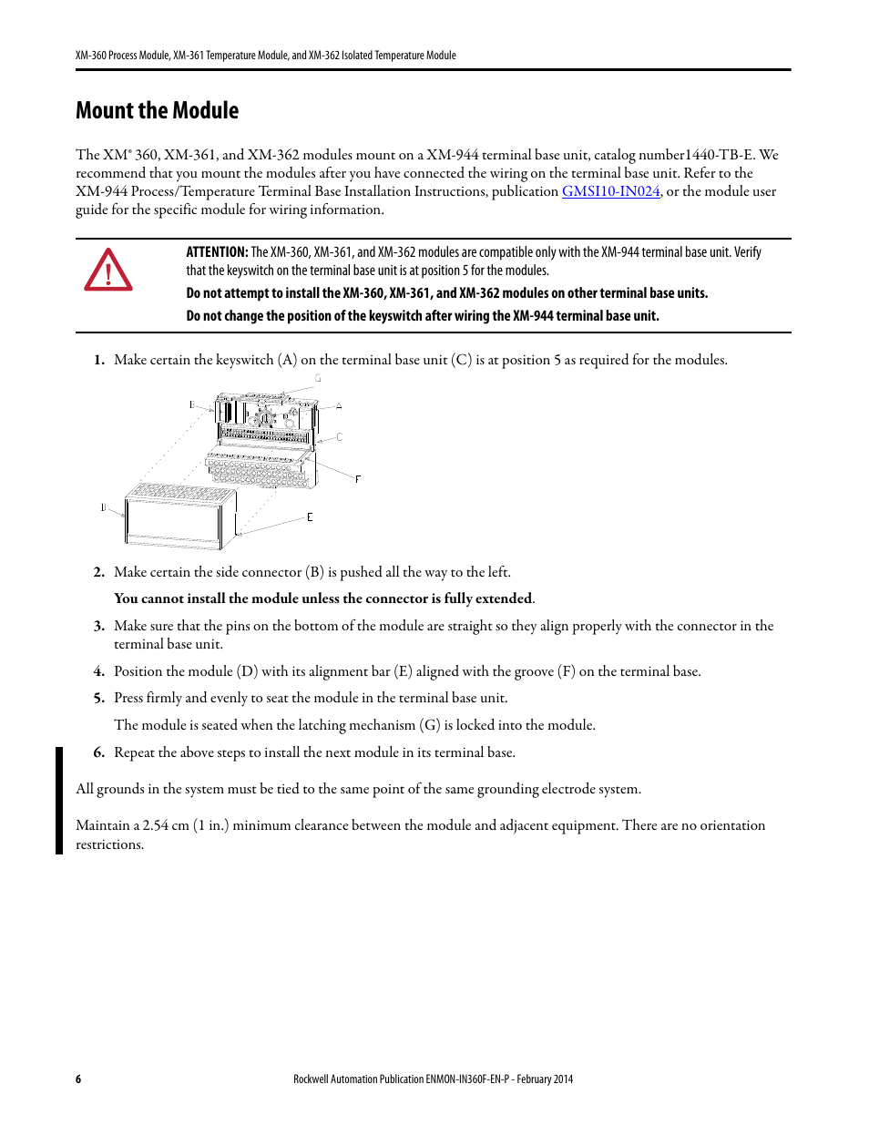 Mount the module | Rockwell Automation 1440-TTC06-00RE XM-362 Isolated Temperature Module User Manual | Page 6 / 12