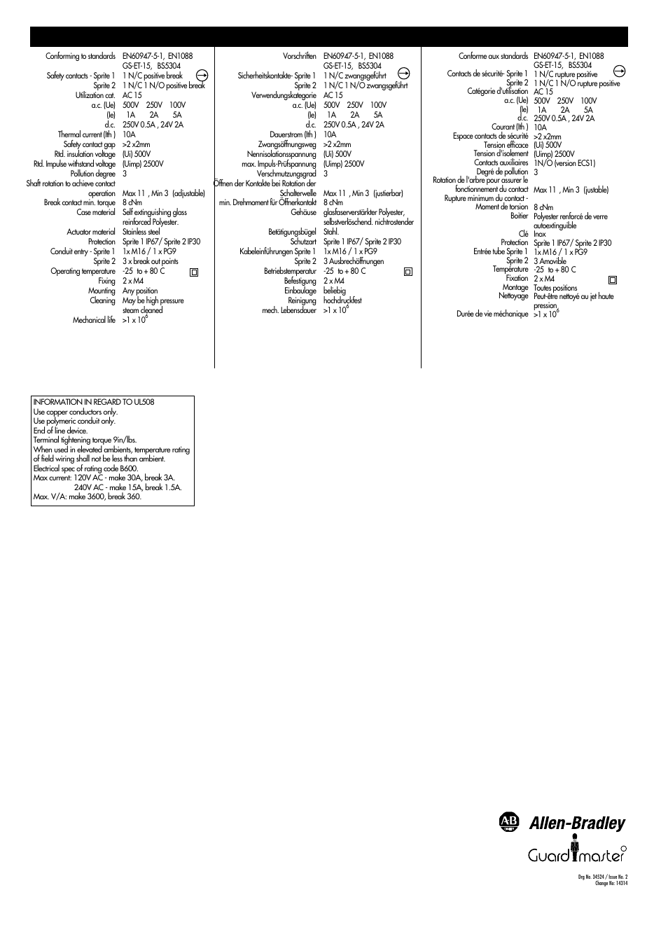 Rockwell Automation Miniature Hinge Operated Interlock Switch User Manual | Page 2 / 2