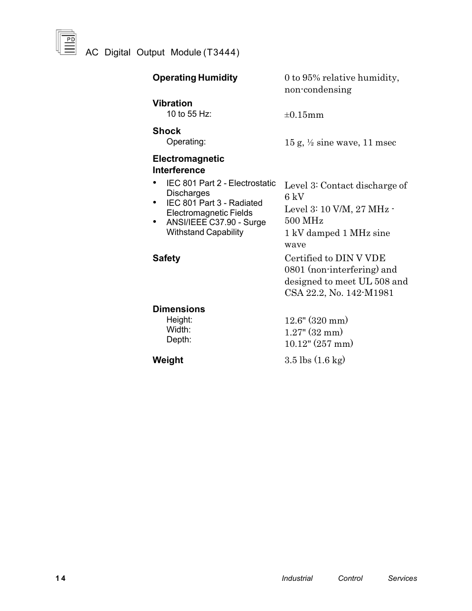 Rockwell Automation T3444 ICS Regent 110 VAC Digital Output Module User Manual | Page 14 / 14