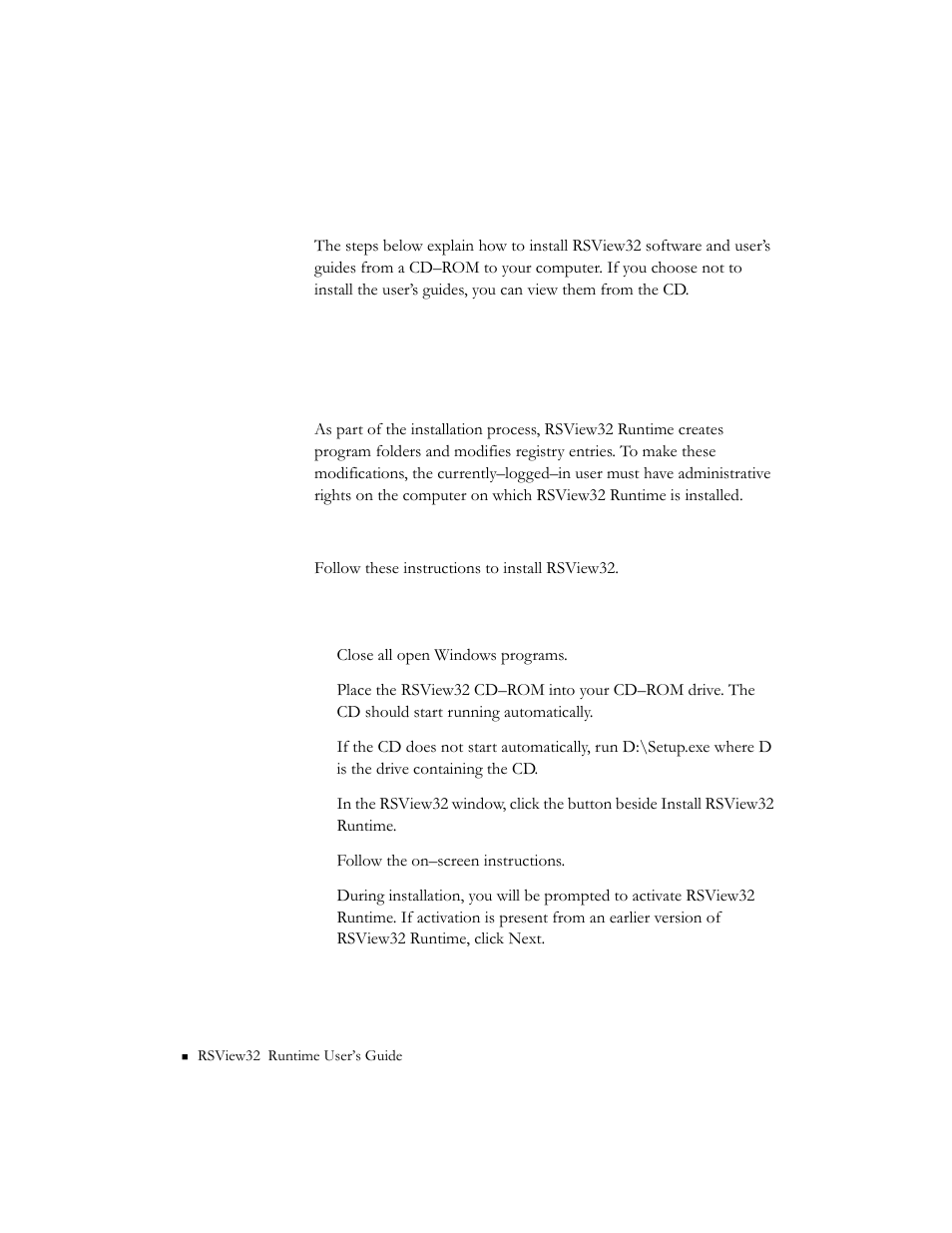 Installing rsview32 runtime, Windows 2000 and windows vista -4 | Rockwell Automation RSView32 Runtime Users Guide User Manual | Page 10 / 89