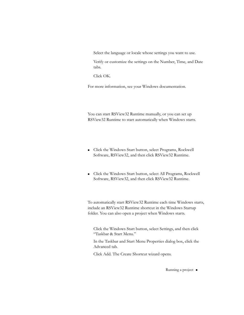 Step 3 – starting rsview32 runtime, Starting rsview32 runtime manually, Starting rsview32 runtime automatically | Rockwell Automation RSView32 Runtime Users Guide User Manual | Page 19 / 89