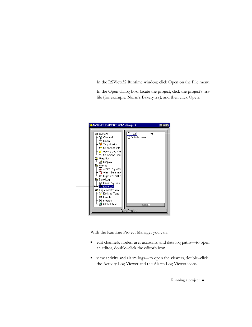 Step 4 – opening the project, Using the runtime project manager, Using the runtime project manager -5 | Rockwell Automation RSView32 Runtime Users Guide User Manual | Page 21 / 89