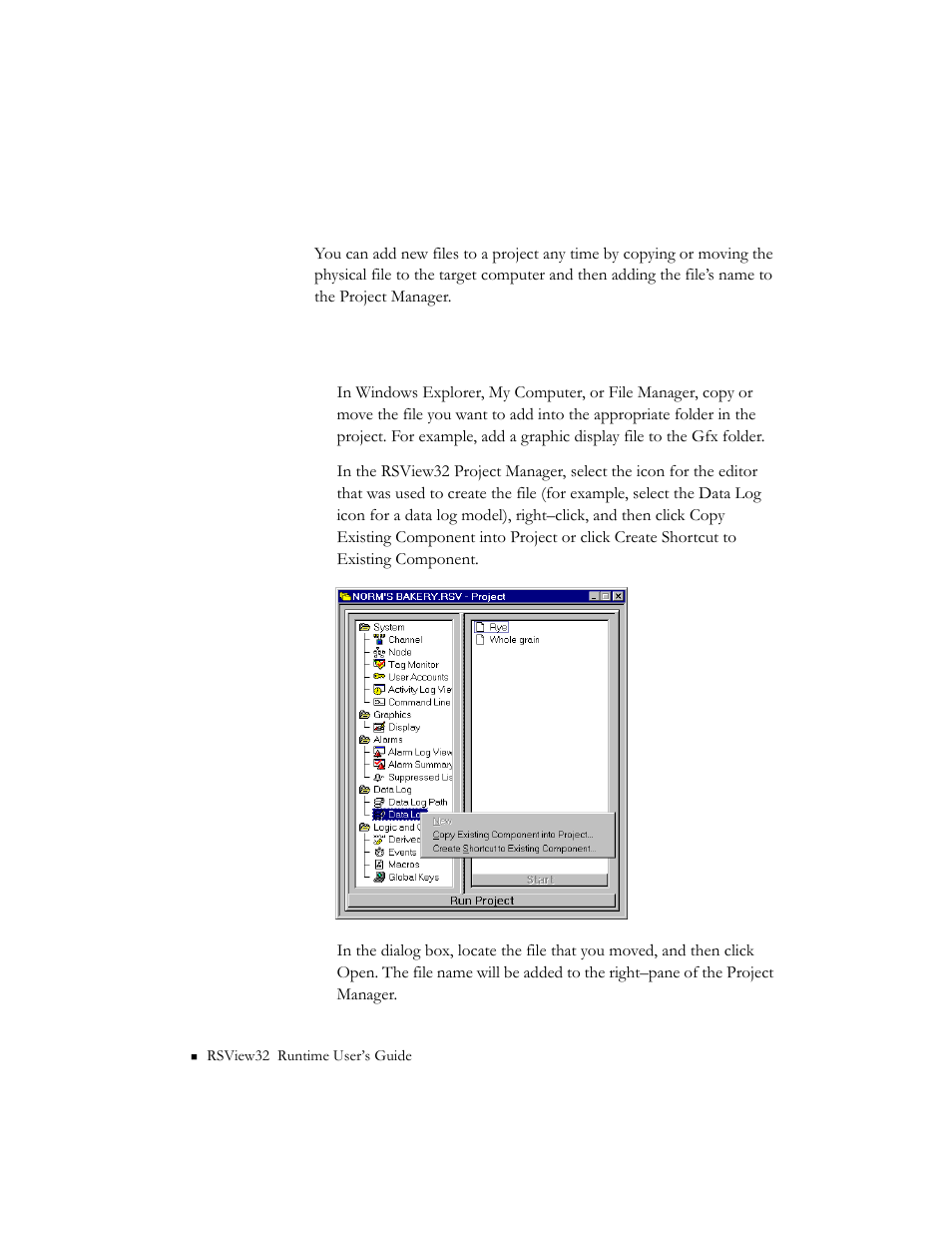 Adding files to a project | Rockwell Automation RSView32 Runtime Users Guide User Manual | Page 26 / 89