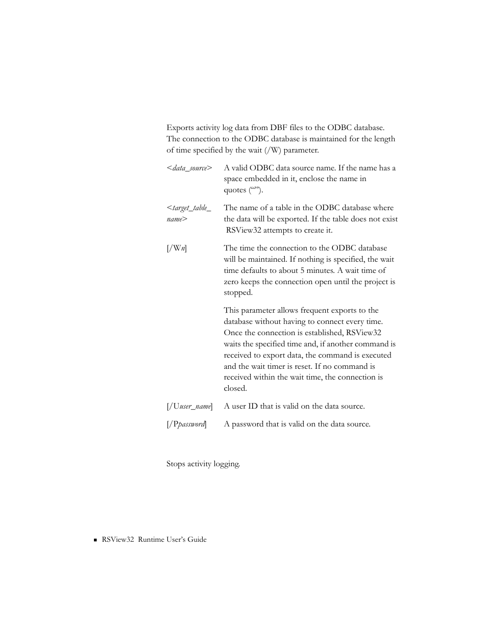 Activitylogsend toodbc, Activityoff | Rockwell Automation RSView32 Runtime Users Guide User Manual | Page 37 / 89