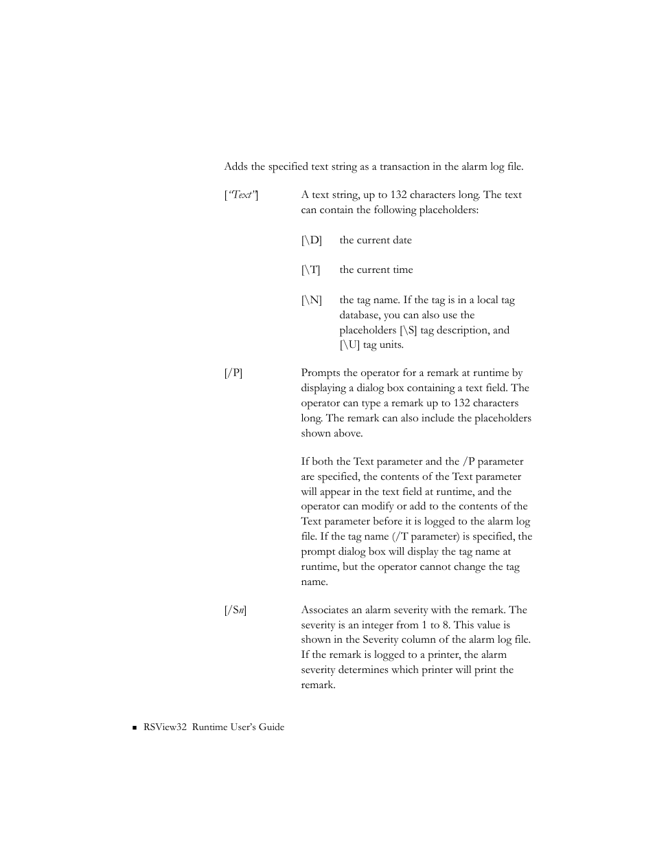 Alarmlog remark | Rockwell Automation RSView32 Runtime Users Guide User Manual | Page 41 / 89