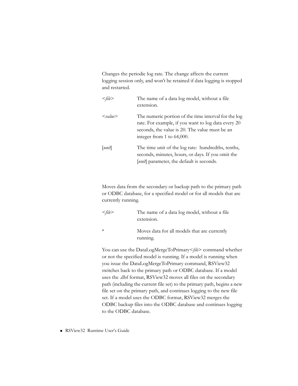 Datalogchanger ate, Datalogmerge toprimary | Rockwell Automation RSView32 Runtime Users Guide User Manual | Page 47 / 89