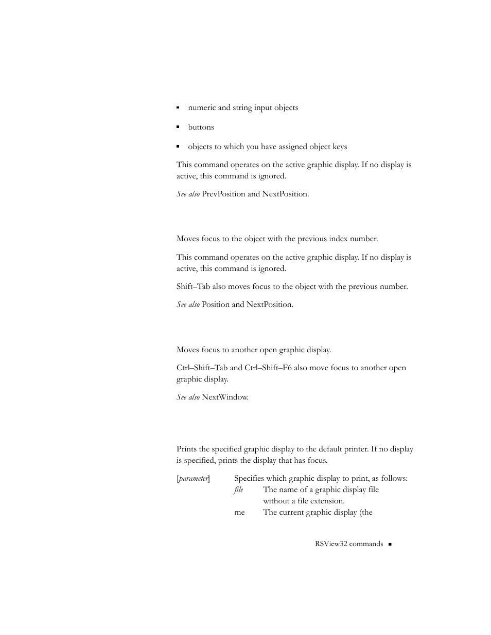 Prevposition, Prevwindow, Printdisplay | Rockwell Automation RSView32 Runtime Users Guide User Manual | Page 68 / 89