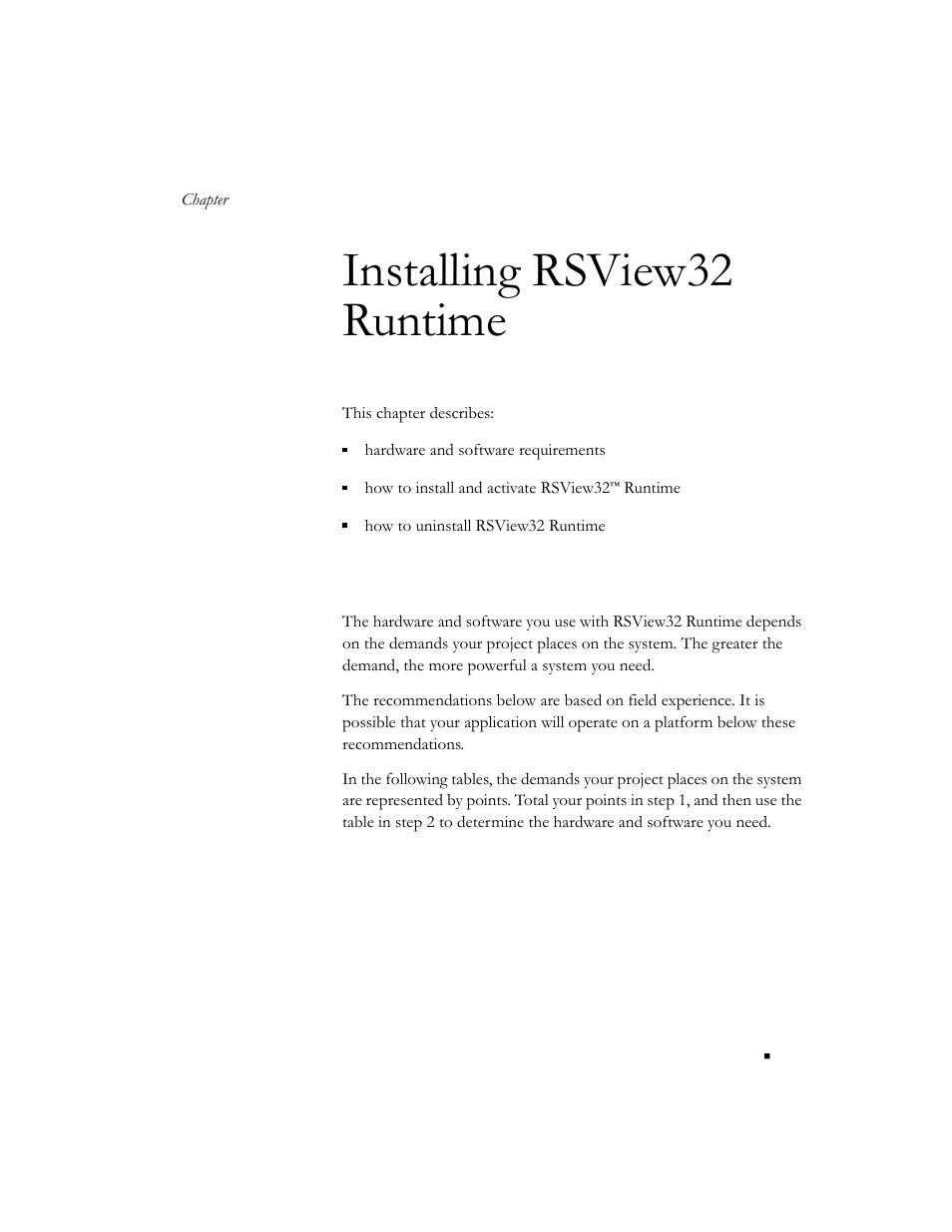 Installing rsview32 runtime, Determining system requirements, Chapter 1 | Rockwell Automation RSView32 Runtime Users Guide User Manual | Page 7 / 89